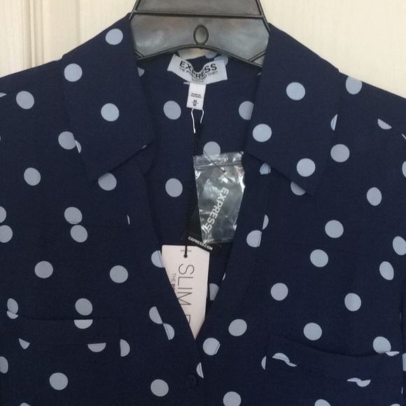Blue button-down blouse with light blue polka dots - Picture 3 of 3